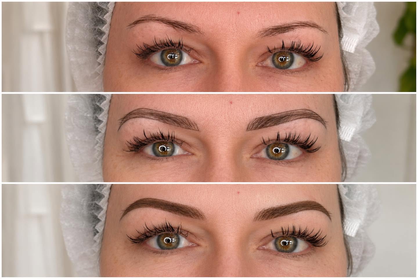 Combination brows — shaded and hair-stroke brow tattooing together