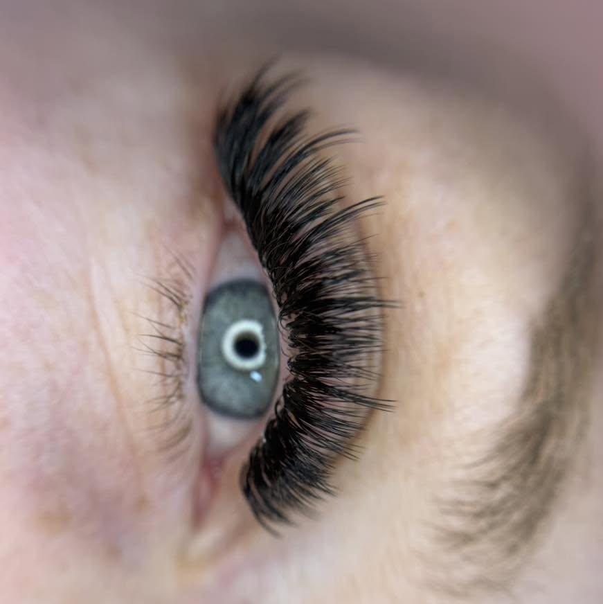 Close-up of a wispy lash extension set